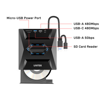 UNITEK HARİCİ DVD-RW USB TYPE-C/A+5in1 DOCK T1037A