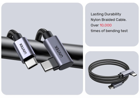UNITEK TYPE-C HIZLI ŞARJ KABLOSU 90 DERECE 3 METRE 100W (C14123BK-3M)