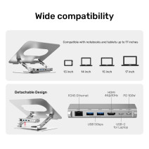 UNITEK 360 DERECE DÖNER 5in1 METAL NOTEBOOK STANDI (ETHERNET, 2xUSD3.0, HDMI, 100W PD) (D1109B01)