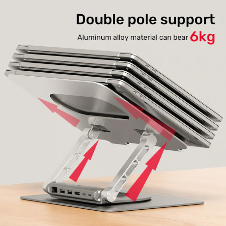 UNITEK 360 DERECE DÖNER 5in1 METAL NOTEBOOK STANDI (ETHERNET, 2xUSD3.0, HDMI, 100W PD) (D1109B01)