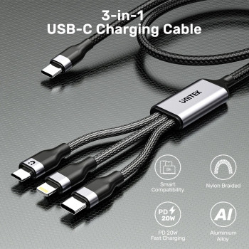 UNITEK TYPE-C 3in1 ŞARJ 1.5MT 20W (C14101BK-1.5M)